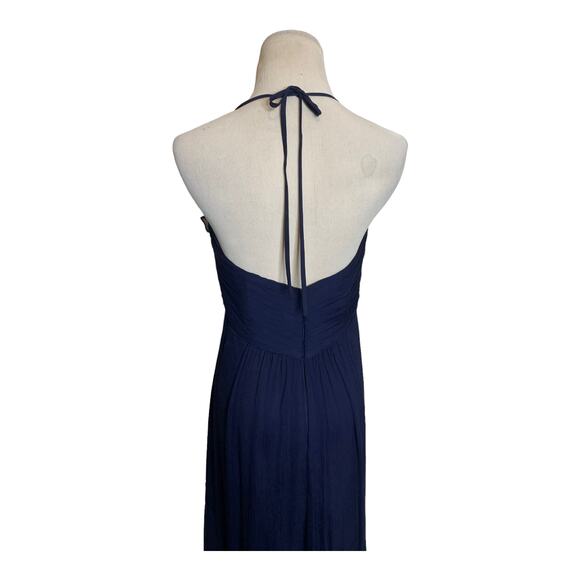 Amsale Navy Blue Silk Halter Maxi Formal Dress Size 6 - Picture 9 of 14